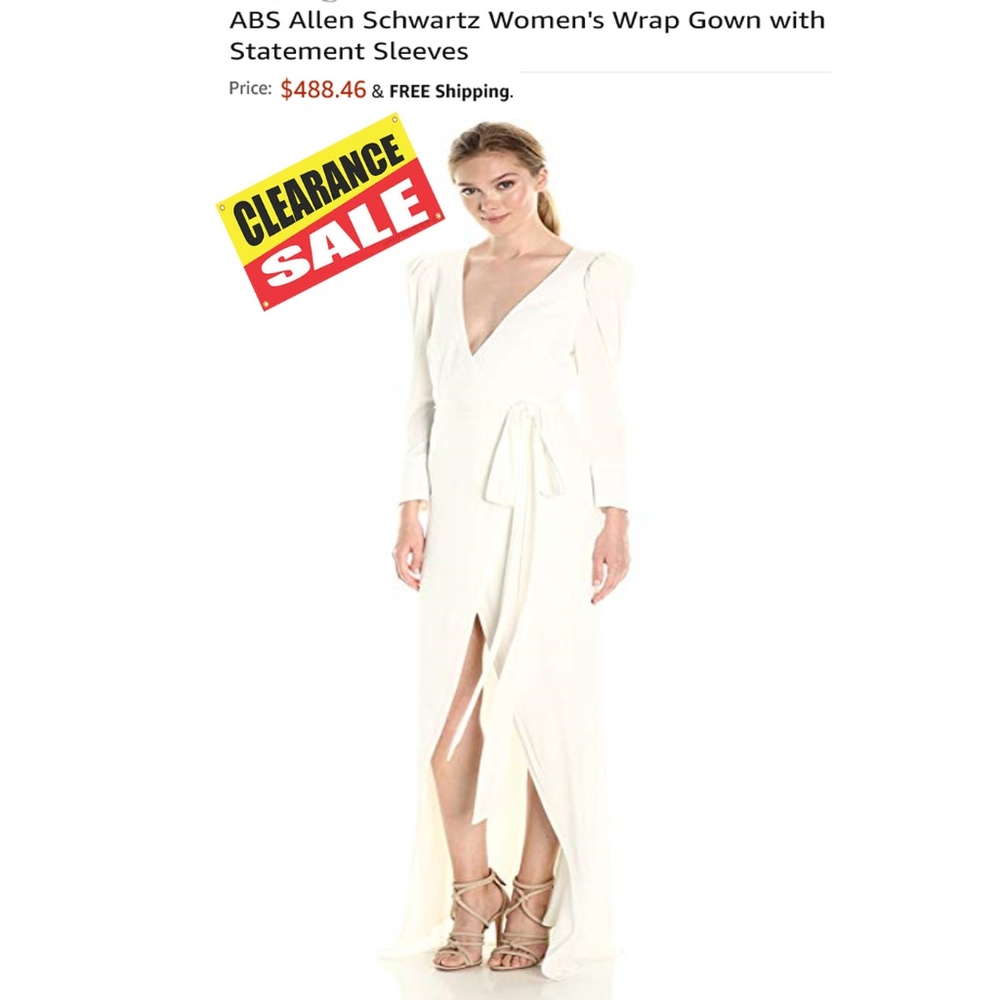 ABS Allen Schwartz Wrap Gown Statement Sleeve Dres